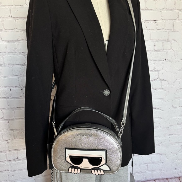 KARL LAGERFELD PARIS Metallic Silver Dome Crossbody Handbag—NWT - Picture 7 of 16